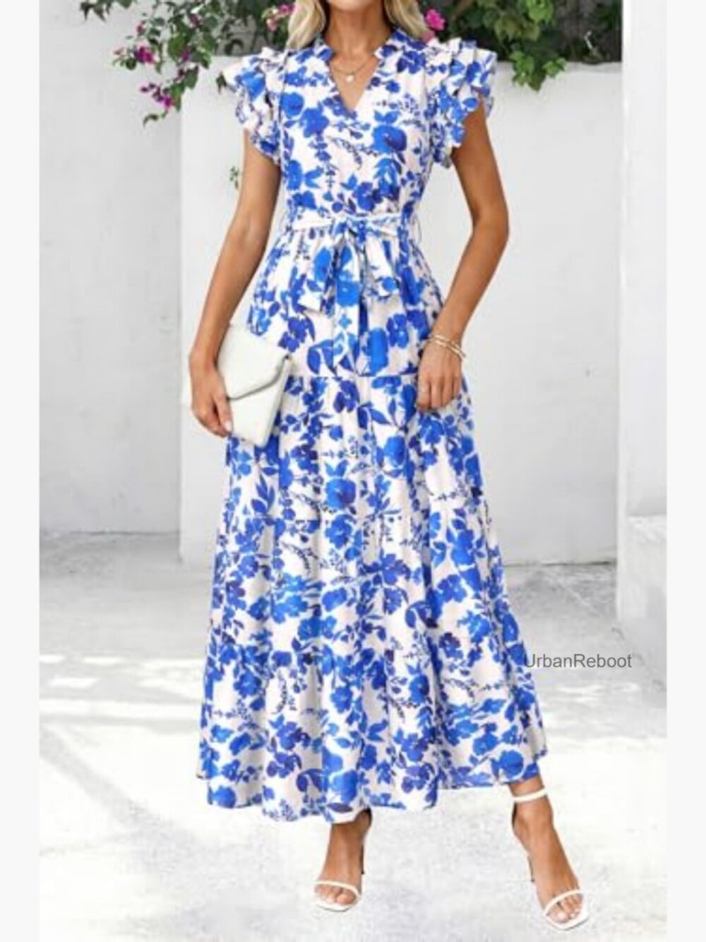 Maxi Dress with Pockets, Ruffle Sleeve, V Neck, Tiered - Picture 2 of 7